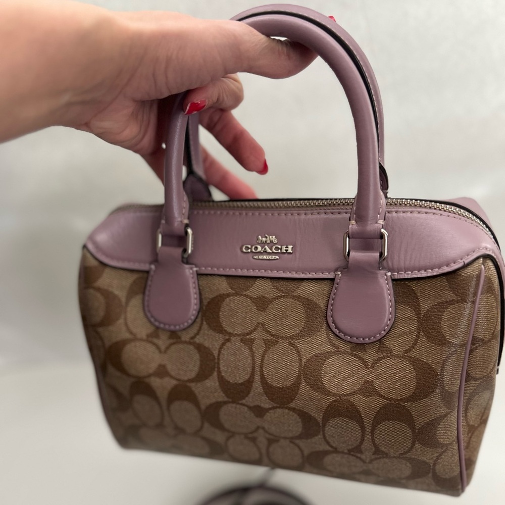 Coach Small Rowan CC signature brown and Lilac trim Crossbody Bag - Picture 4 of 15